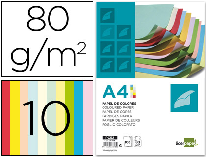 100h papel fotocopiadora Liderpapel A4 80g/m² 10 colores aleatorios